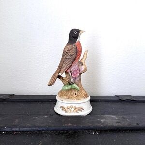 Vintage Robin Bird Music Box | Bisque Porcelain Collectible Figurine | Retro Dec